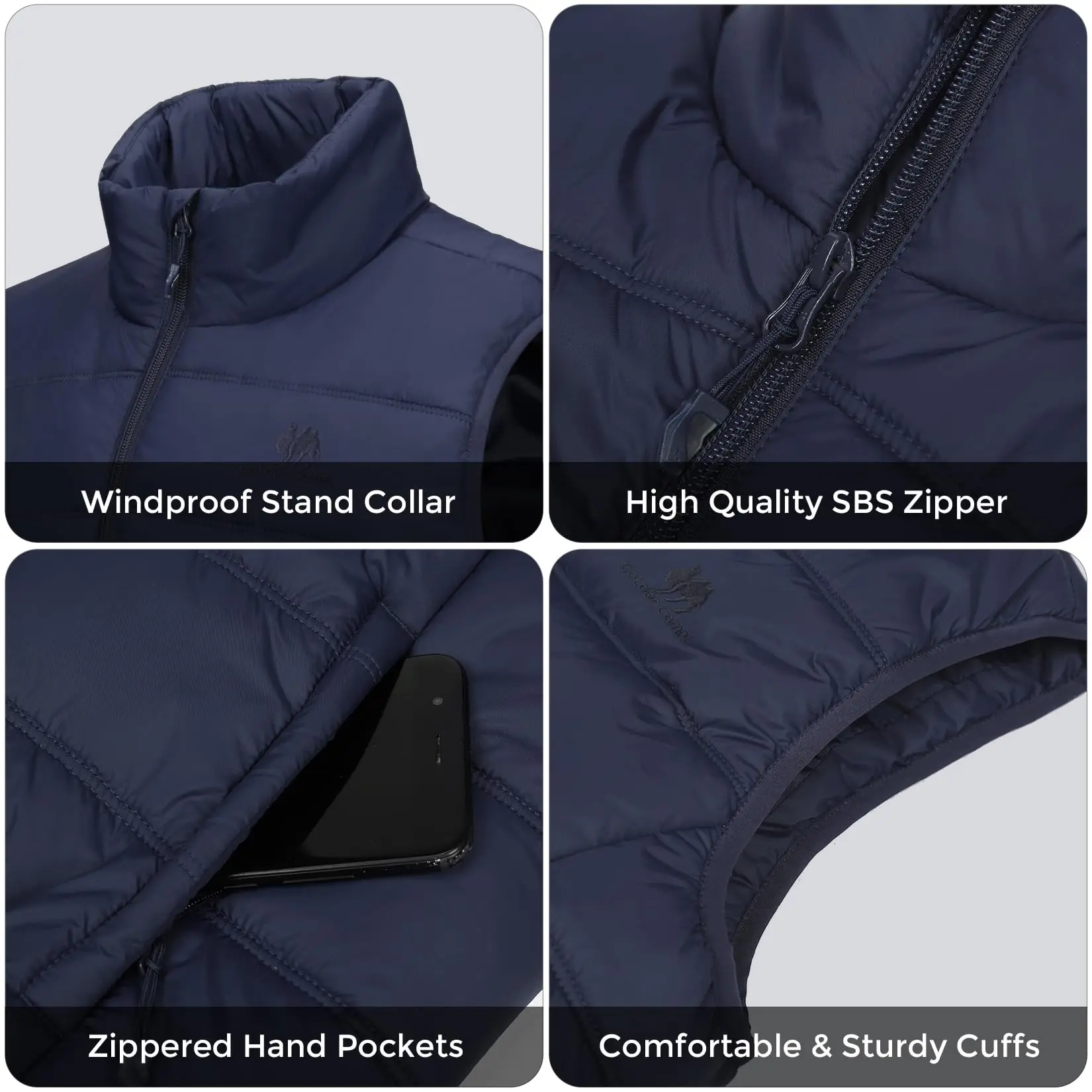 Description Picture 4 of itemGOLDEN CAMEL Puffer Hiking Vest for Men Quilted Men's Winter Coats Padded Sleeveless Jackets Gilet Casual Work Travel Camping