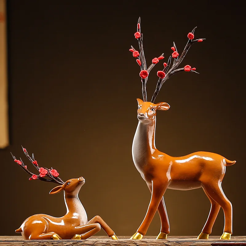 0022 New Chinese Style Lucky Fawn Living Room TV Cabinet Decoration Home Accessories Porch Bogu Frame Decoration Ceramic Crafts