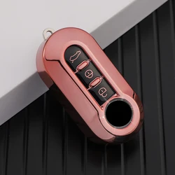 Flexible TPU Car Key Case Cover with Keychain Accessories (Pink key case)