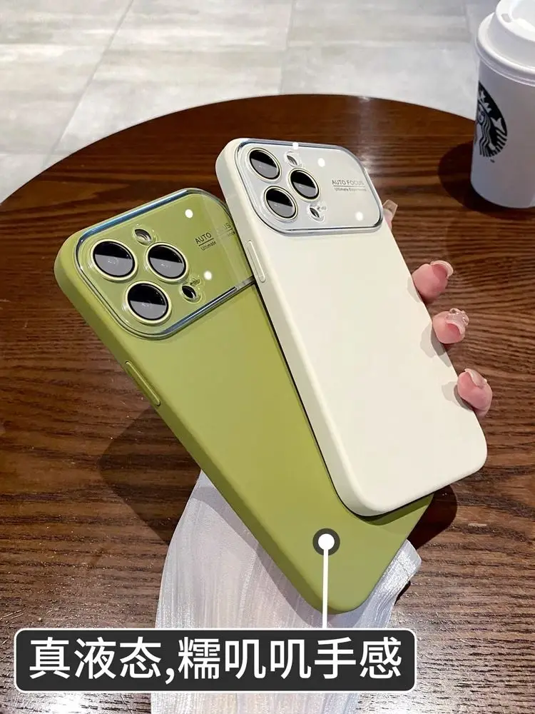 Large Windows Liquid Silicone iPhone 14promax Case Lens Full Cover 13 Simple Solid Colour 15 Soft 15promax 14promax 13promax 12p