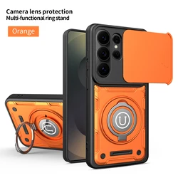 Magnetic 360° Ring Holder with Slide Camera Phone Case - Shockproof Stand Cover - Honor 600 Lite (Orange)