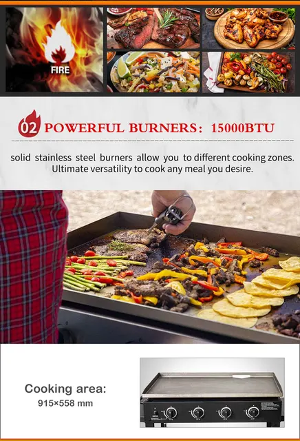 4-Burner Flat Top Gas Grill 52000-BTU Propane Fueled Professional Outdoor  Griddle 36inch Backyard Cooking with Side Table, Black - AliExpress