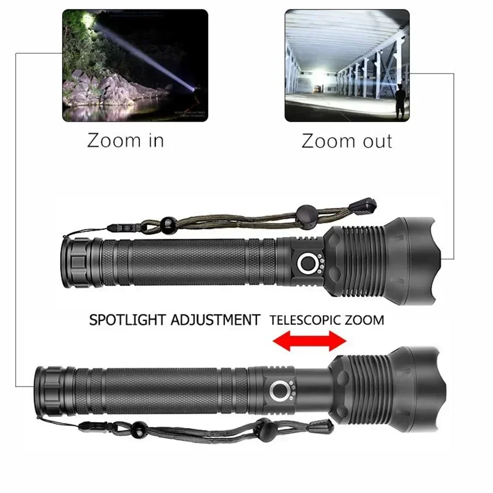 Flashlight Torch USB xhp70.2 Super Bright Rechargeable Zoom LED Tactical 18650 or 26650 Battery Camp Lamp