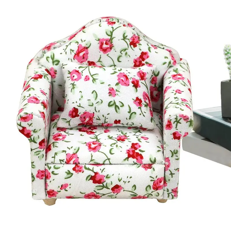 

Doll Couch Modern Couch And Arm Chair Set Doll House Arm Chair Couch Wooden Fabric Frame Reading Chair Miniature Sofa Scene