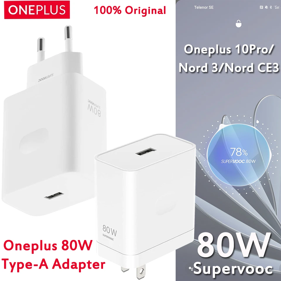 OnePlus Supervooc 80W Fast Charging USB Type A Power Adapter with Cable