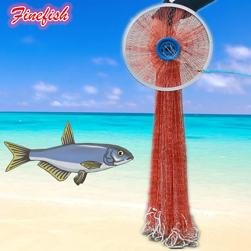 Finefish простая в использовании кастинговая сеть, стальная грузила, американская рыболовная сеть для лова с кольцом 1,5 см, маленькая сетка, ручная сеть для бросания нахлыстом