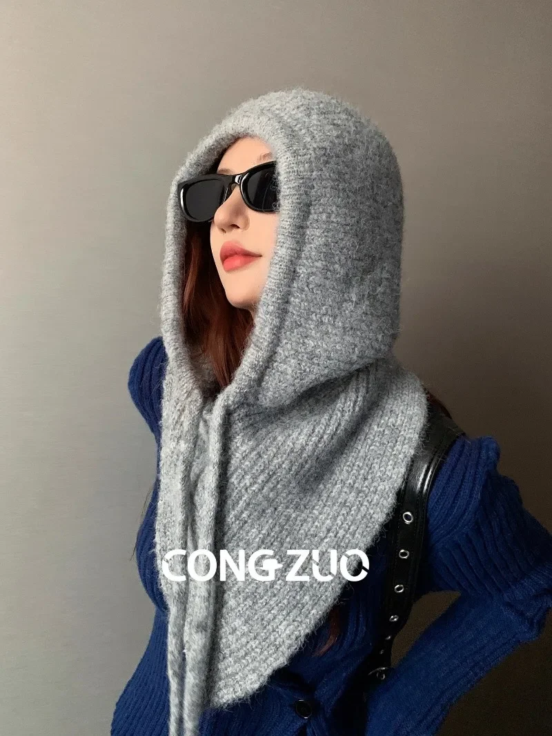 Winter Neue Flauschige Sturmhaube Hut Schal für Frauen Gestrickte Kapuzen Kappen Im Freien Warme Skifahren Hut Einteiliges Neck Kragen beanies Hüte – Detail 1
