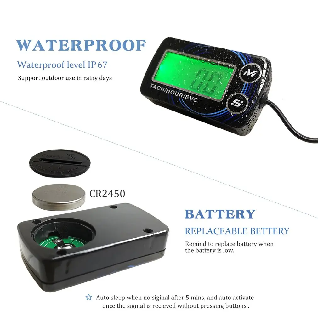 New DJ-A01 Hour Meter LCD Display Portable Tachometer Timer Chainsaw Tachometer Digital Engine Chronograph