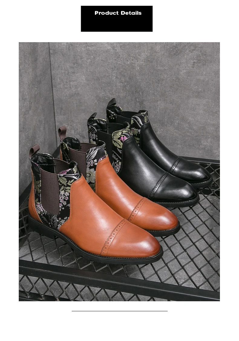 Marke bestickte Herren Chelsea Stiefel Arbeitsschuhe Western Cowboy Stiefeletten Herren Schuhe für formelle Kleidung Hochzeit Business Party – Detail 5