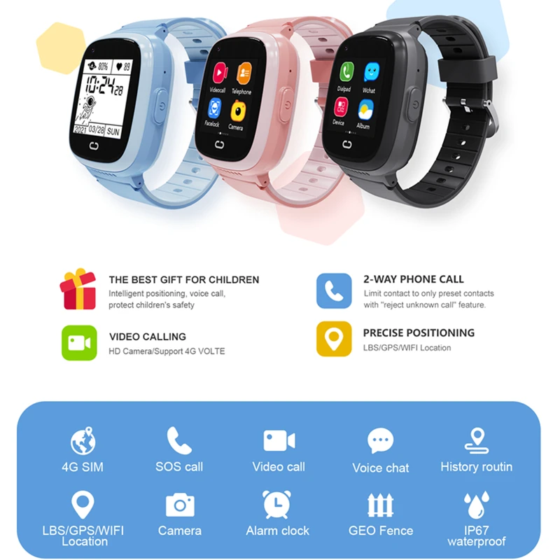 4G Kids GPS Tracker Smart Watches GPS WIFI Location Video Call