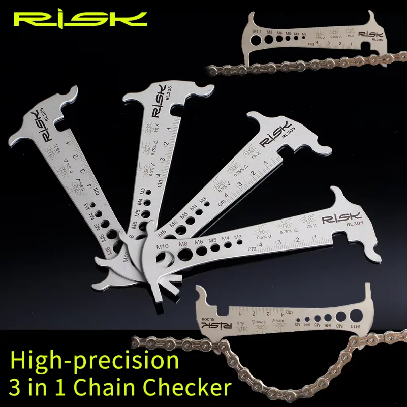 RISK 3 in 1 자전거 체인 체커 스테인레스 스틸 사이클링 볼트 측정 체인 후크 자전거 수리 도구