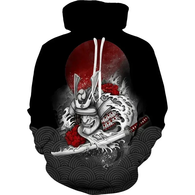 thumbnail image 1 of Sudadera con capucha con estampado gráfico de máscara fantasma para hombre, sudadera con estampado 3D de samurái japonés, sudadera informal, sudaderas holgadas, camisetas de manga larga, 1 of 5