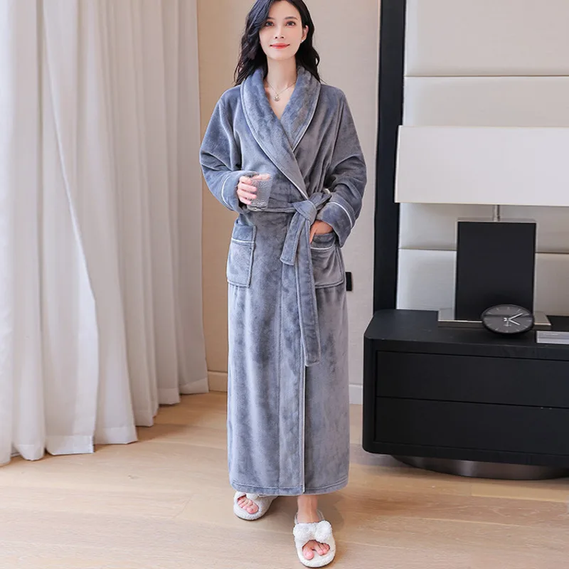 

Winter Womens Bathrobe Flannel Fleece Robe Warm Thermal Autumn Home Long Gowns Sleepwear Robes Nightgown Women Nightwear Pajamas