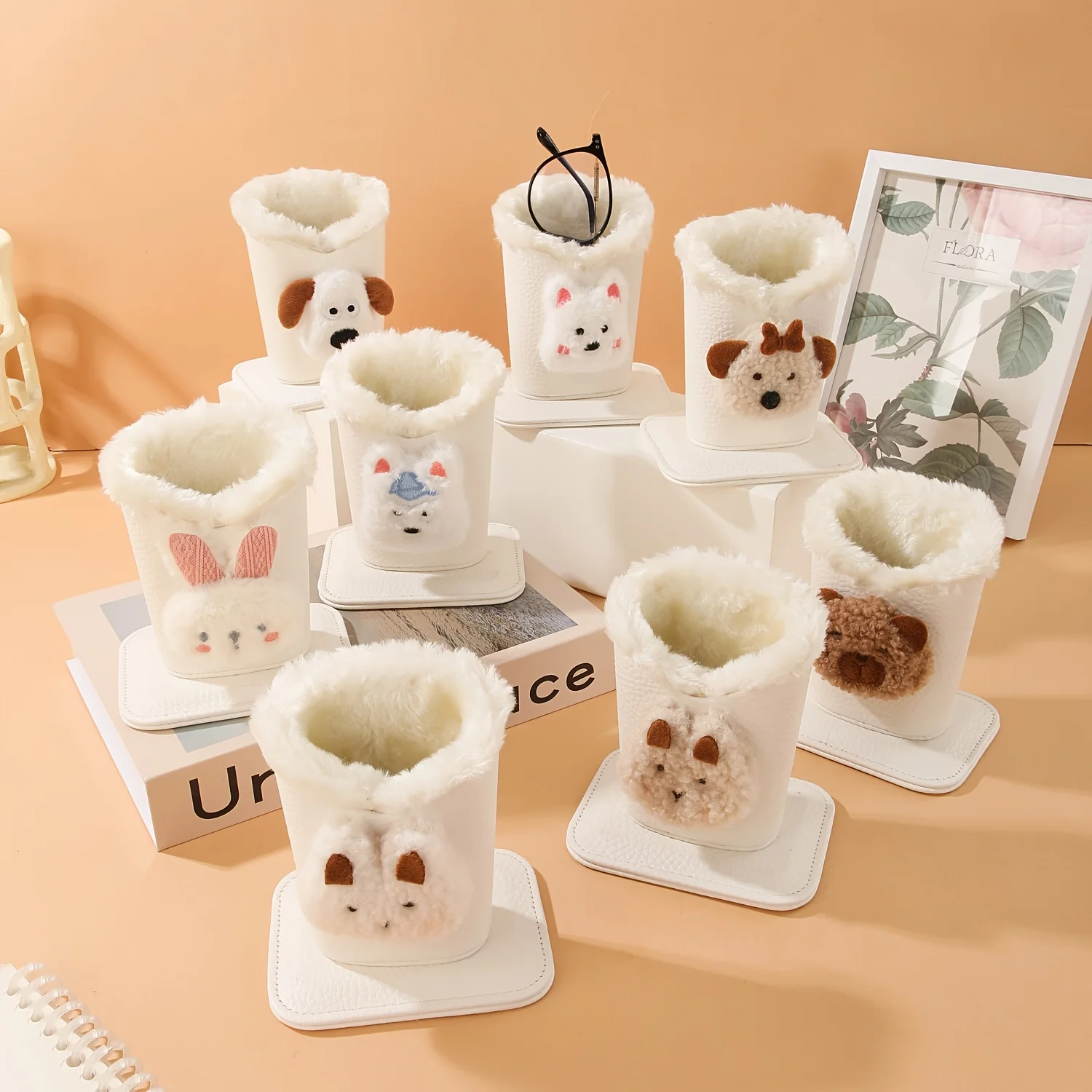 1pc Eyekan Plush Lined Glasses Case - Cute Animal Design, Faux Leather, Ideal for Desk or Bedside Table, Protects Glasses