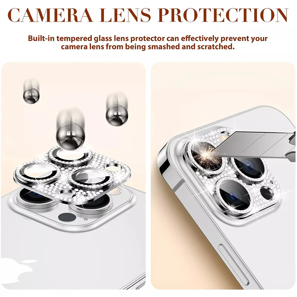 Luxury Glitter Camera Lens Protector - Full Cover Metal with Tempered Glass