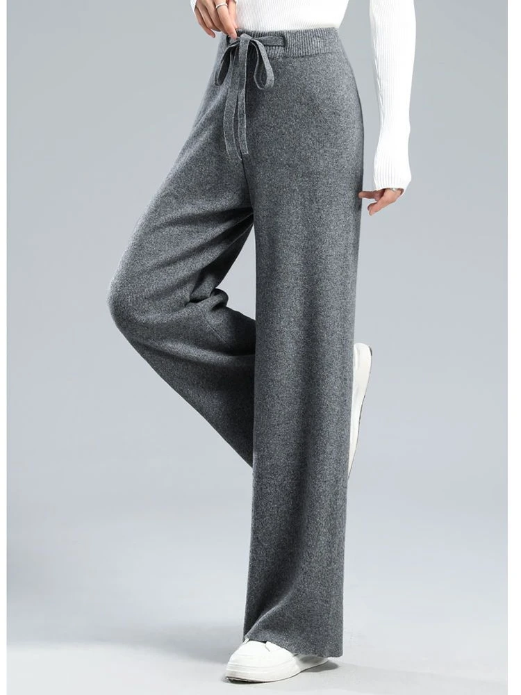 

Autumn Winter Wide-leg Pants Women's High Waist Knitted Casual Pants Drawstring Fashion LOOSE Straight Leg Trousers for Women