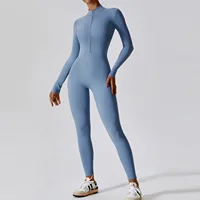 Combinaisons pour femmes, combinaison une pièce avec fermeture éclair, manches longues, ensemble de Yoga, vêtements d'entraînement Push Up, Fitness, body, vêtements de sport, survêtement 2