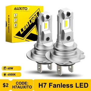 AUXITO 2 шт. H7 светодиодный лампы для фар Мини Размер безвентиляторный беспроводной для автомобильных фар CSP светодиодный H7 Авто Диодная лампа 6500K угол луча 360 °