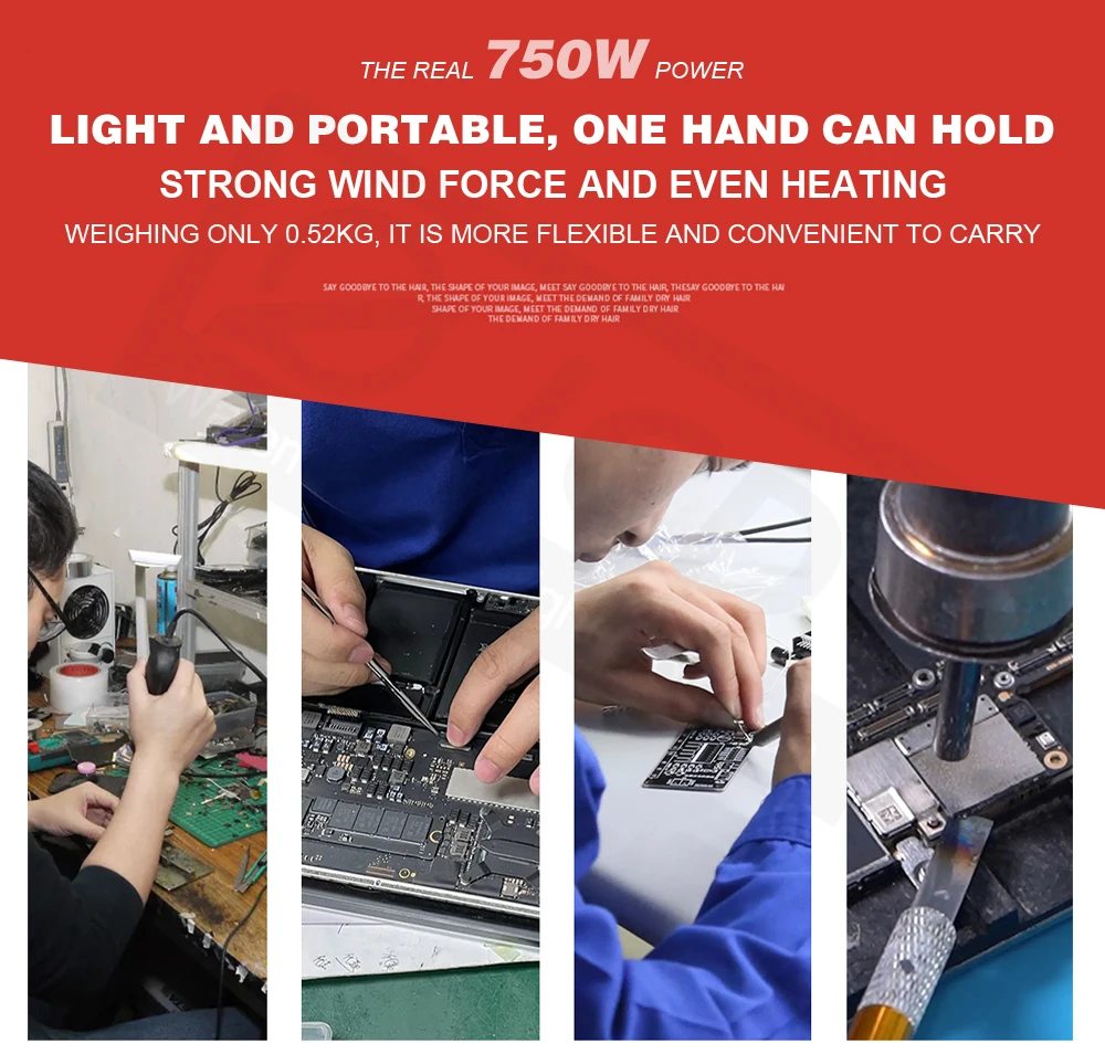 JCD 8899 750W Micro Hot Air Gun LCD Display Rework Soldering Station Portable Heat Gun Temperature Adjustable BGA Welding Tools