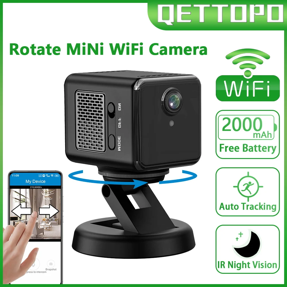 

Qettopo 2K 4MP WIFI Rotate Mini Camera AI Human Auto Tracking 5X Zoom 120° Wide Angle Built-in Battery Night Vision PTZ Camera