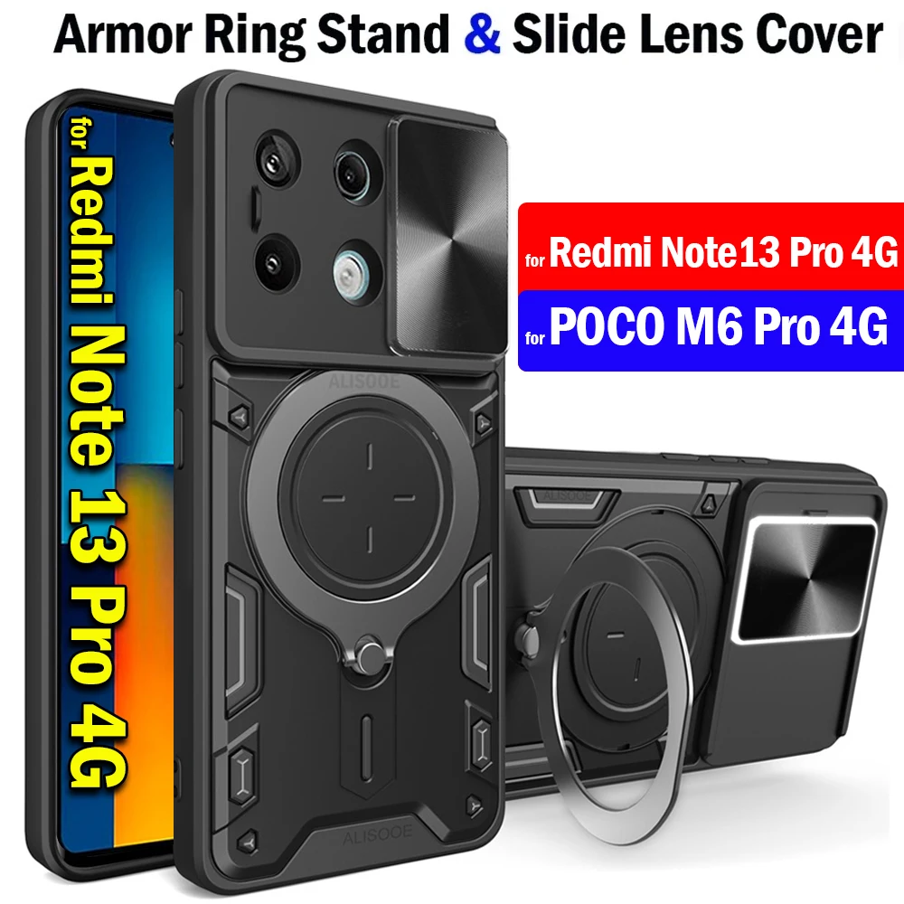 Capa for Redmi Note 13 Pro 4G Case Slide Camera Ring Stand Armor Cover for Redmi Note 13 Pro 4G POCO M6 Pro 4G Case