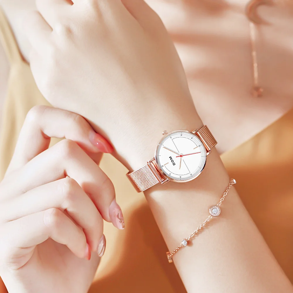 DOM Simple Luxury Women Watch  Casual Waterproof Ladies Ultra Thin Quartz Watch Mesh Strap Clock Relogio Feminino Free Shipping