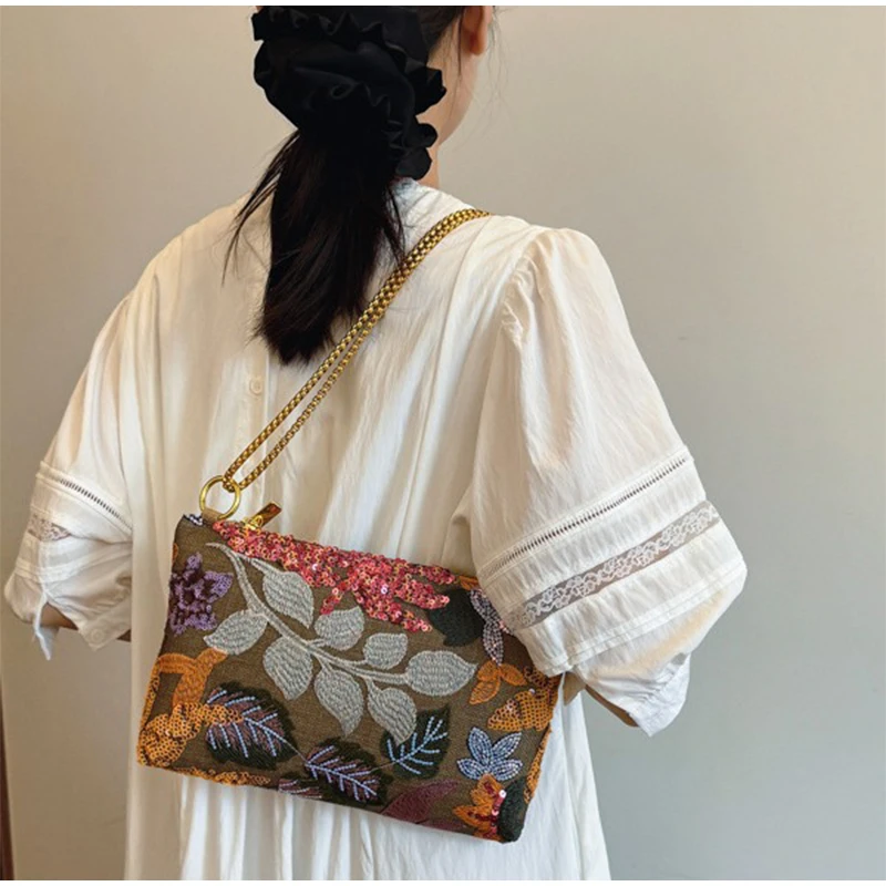 Ethnische Stil Designer Neue Pailletten Damen Clutch Tasche Abendtasche Gestickte Umhängetasche Messenger Bag Sommer Kette Umschlag Tasche – Detail 16