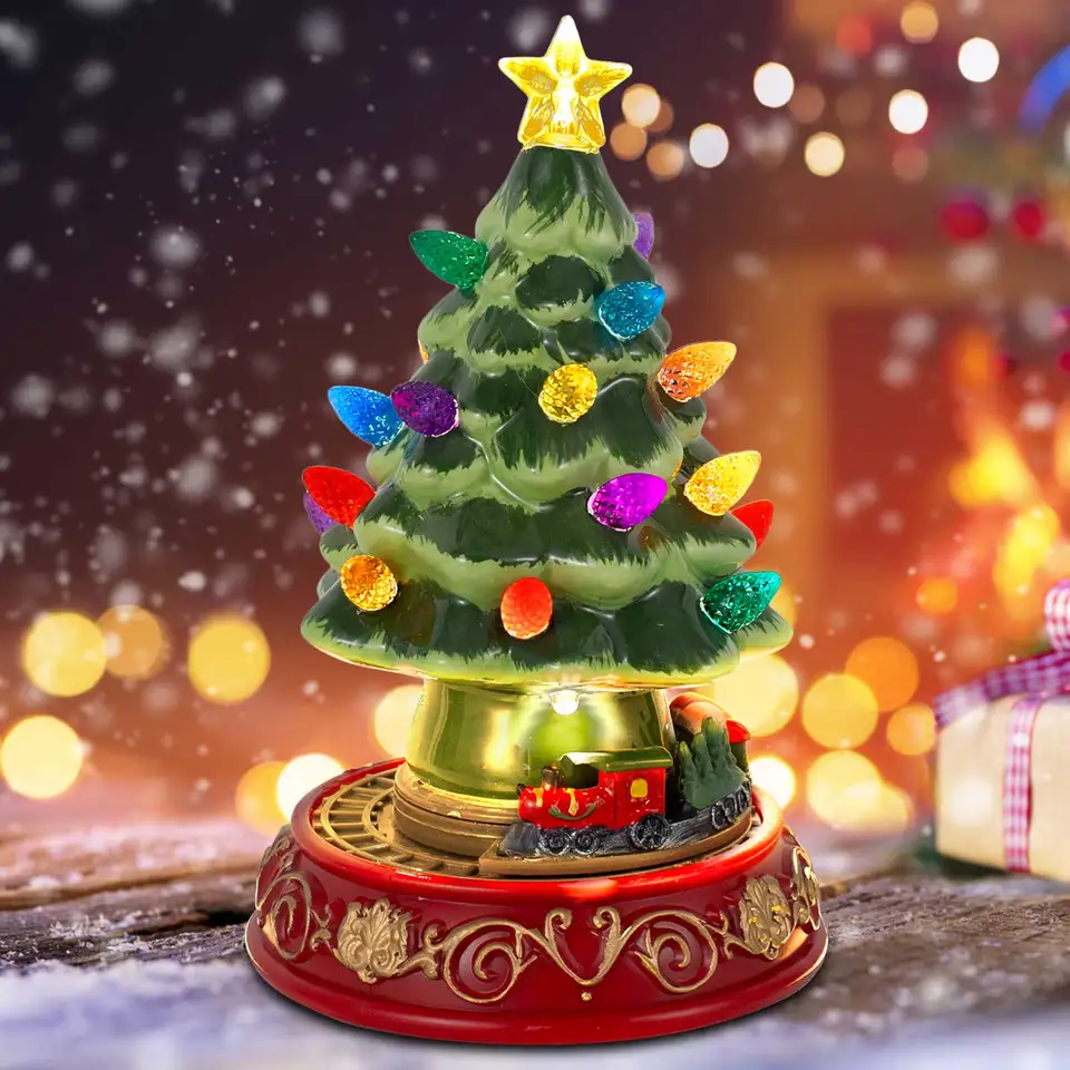 Lighted Christmas Tree with Rotating Train Prelit Tabletop Decor