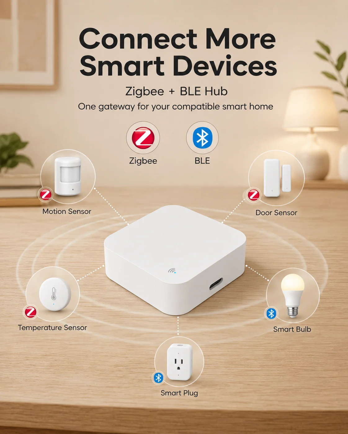 Smart Home Hub Gateway with IR Remote Control, Zigbee Wi-Fi BLE Hub, Voice Control Alexa Google, Home Automation, Smart Devices