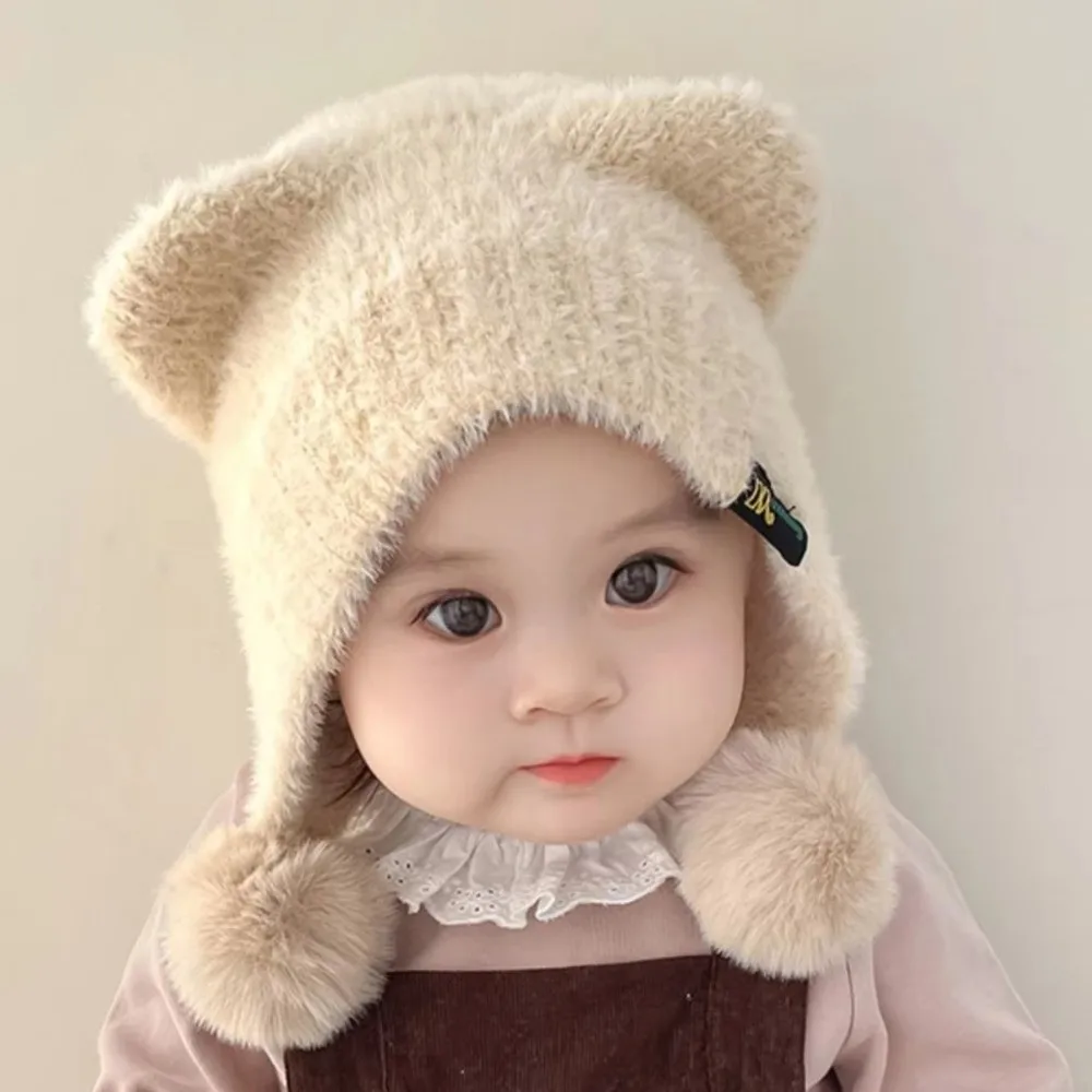 Cute Ear Protection Caps Warm Windproof Cartoon Pompom Hat Knitted Cap