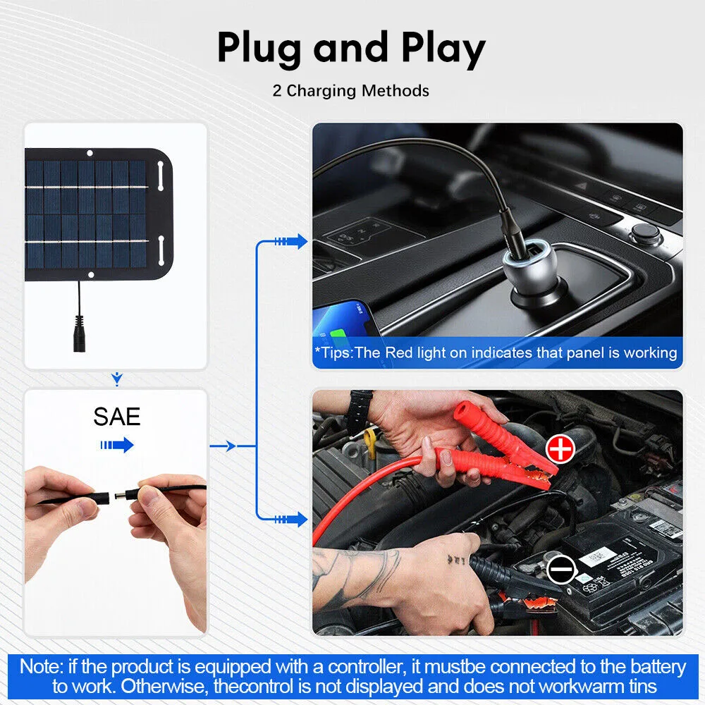 12V Solar Panel Kit IP65 Waterproof Portable Solar Charger Kit With 4 Suction Cups for Car Motorcycle High Efficiency Charging