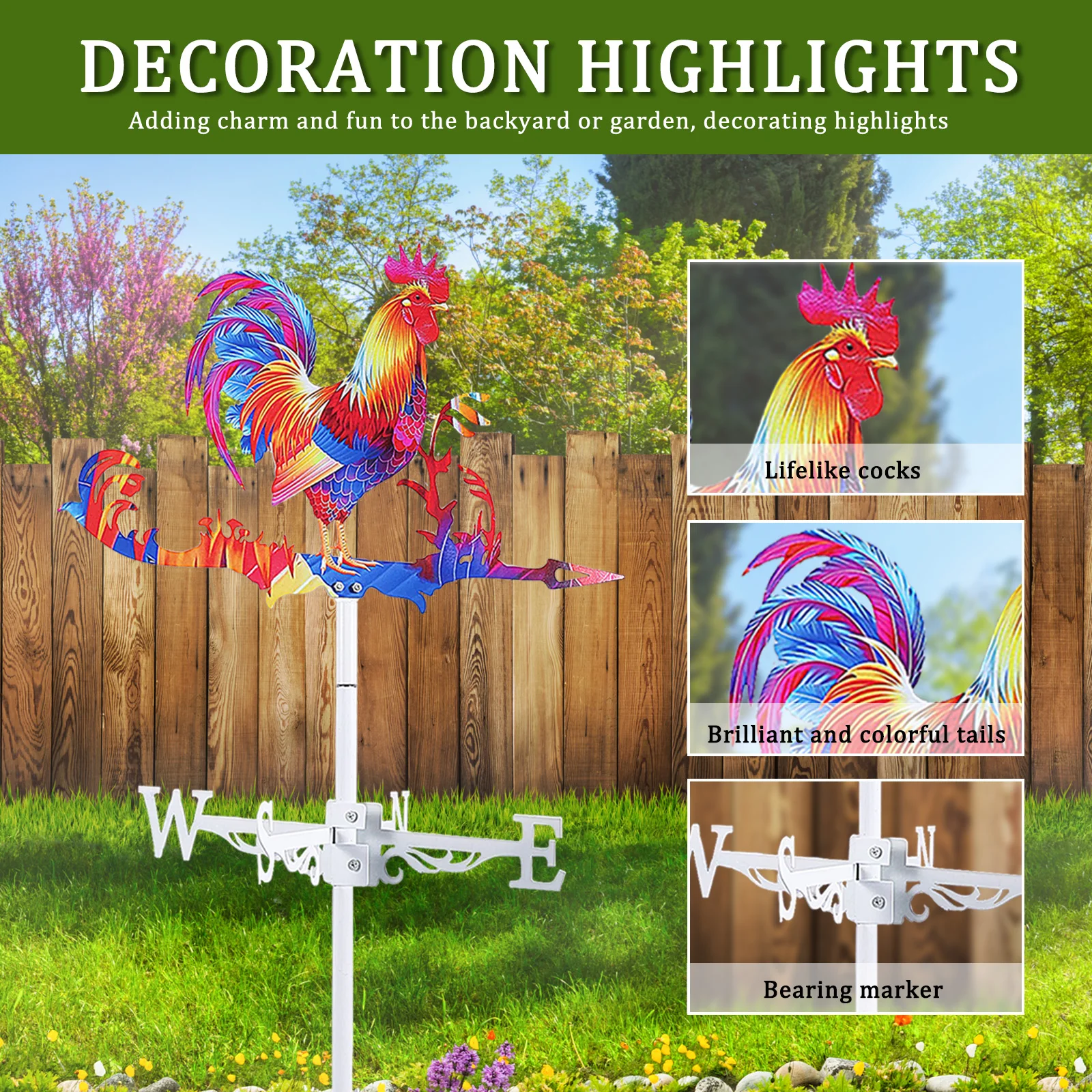 Stainless Steel Rooster Wind Vane for Garden Decoration