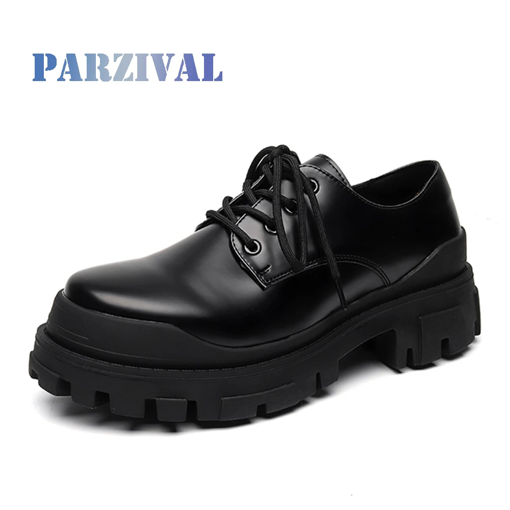 

PARZIVAL Men's Business Casual Italian Genuine Leather Black Shoes Dress Shoes Formal Oxford Shoes Platform British Office Shoes