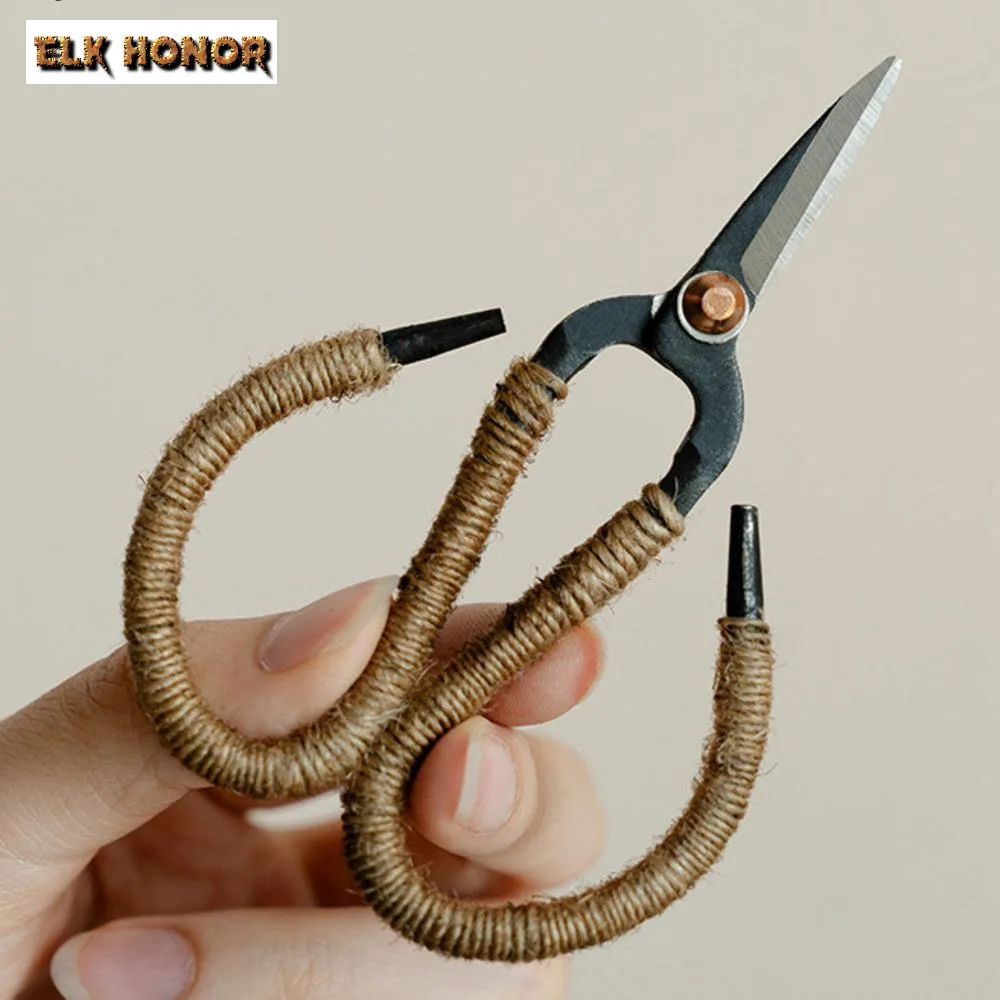 Retro Hemp Rope Cut Tea Bag Scissors Tea Bag Scissors Fishing Hand Cross Stitch Thread Household Small Scissor