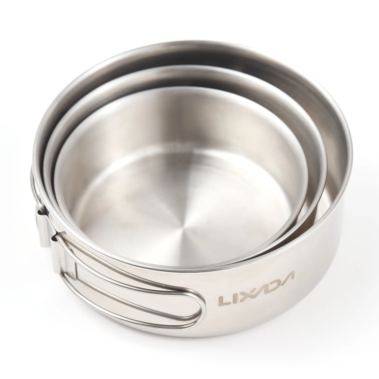 Lixada 3pcs Stainless Steel Combination Cookware Set Camping Kitchenware Pan Pot with Folding Handle for Outdoor Hiking Picnic 5