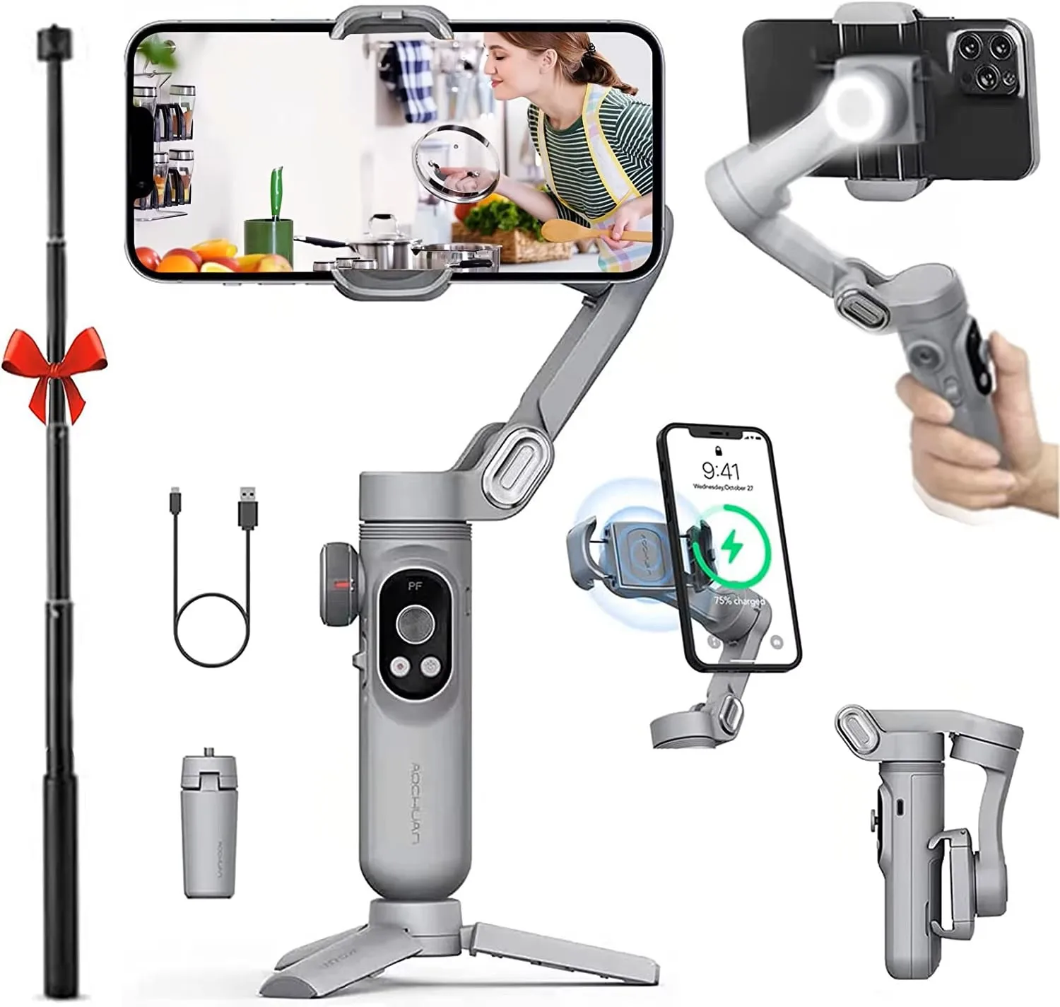AOCHUAN Smart AI XPro Phone Gimbal – 3-Axis Stabilizer With Face Tracking, OLED Display, For IPhone/Android
