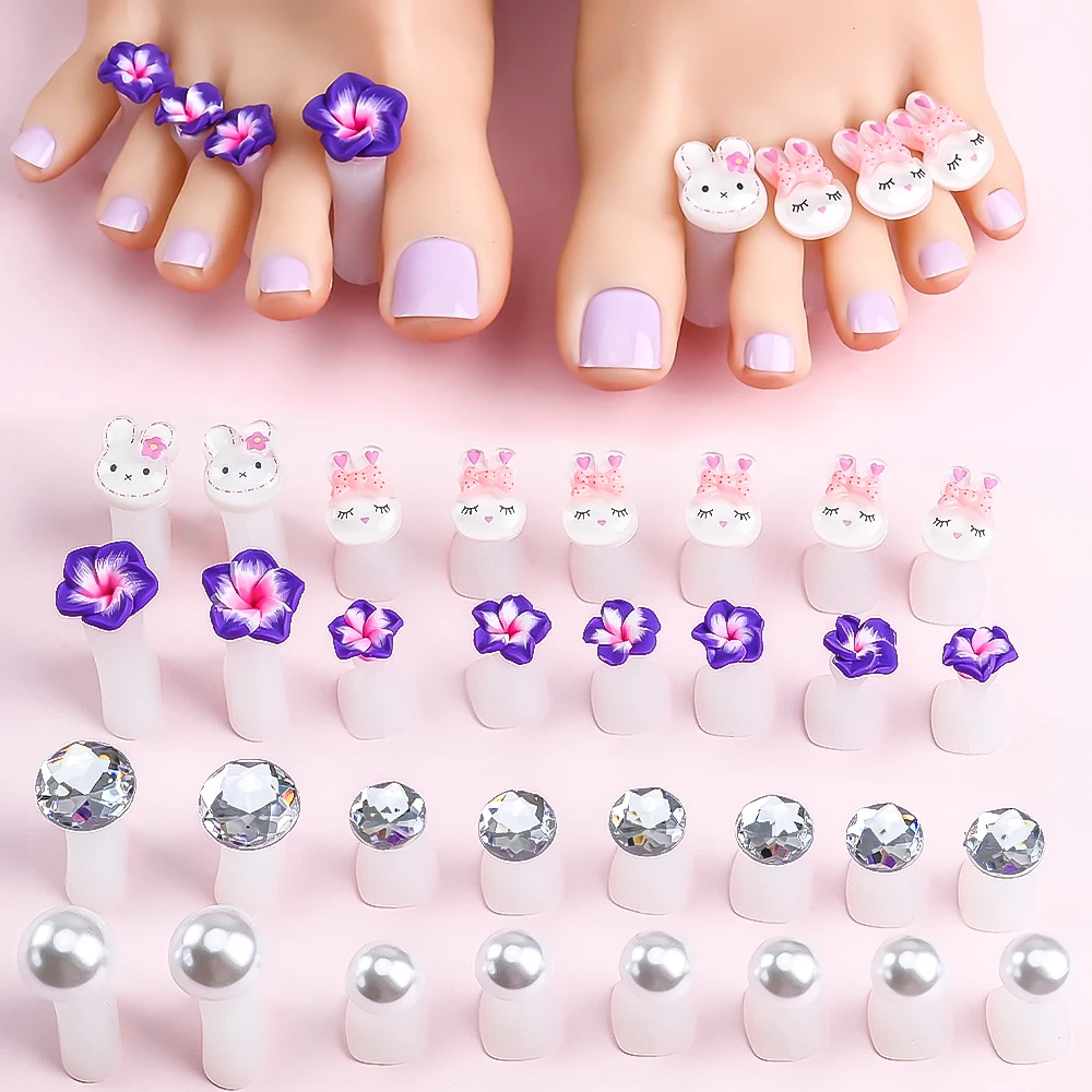 8Pcs/Pack Toe Separator Cute Soft Silicone Toes Lock Tools Purple Flower/Rabbit/Pearl/Round Diamond Shaped Nail Japanese Style *