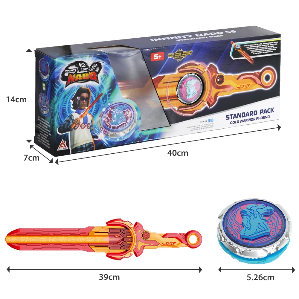 Infinity Nado 6 Standard Pack-Blazing War Bear Glowing Metal Spinning Top Gyro with Monster Icon Sword Launcher Anime Kid Toy