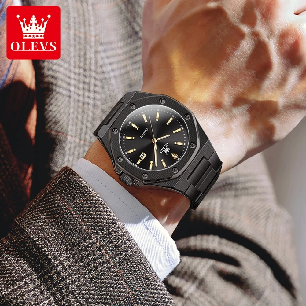 OLEVS 3613 Watch For Men Top Brand Original Waterproof Quartz Man Watch Luminous Calendar Fashion Male Wristwatch Steel Strap