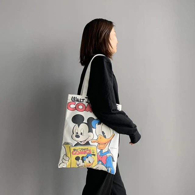 Disney Mickey Mouse Large Capacity Canvas Bag Female Cartoon Minnie One  Shoulder Donald Duck Daisy Handbag Student Tote Bag Gift - Shopping Bags -  AliExpress