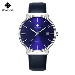 Luxury Gold Waterproof Men's Quartz Wristwatch - Sport & Business Elegance (Leather blue)