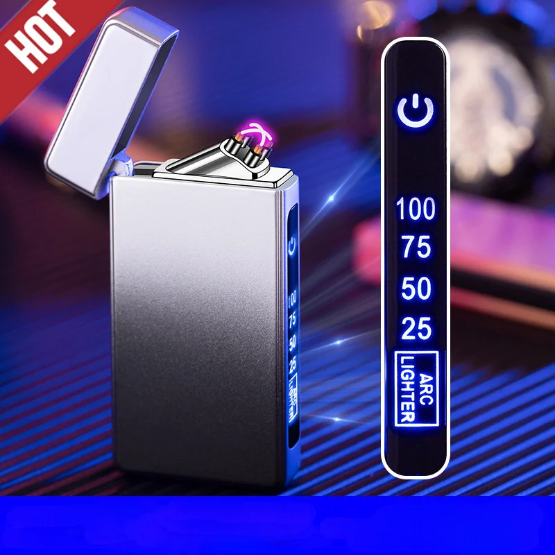 

Electric USB Charging Metal Plasma Pulse Double Arc Lighter Flameless Outdoor Windproof Touch Sensing LED Power Display Lighter