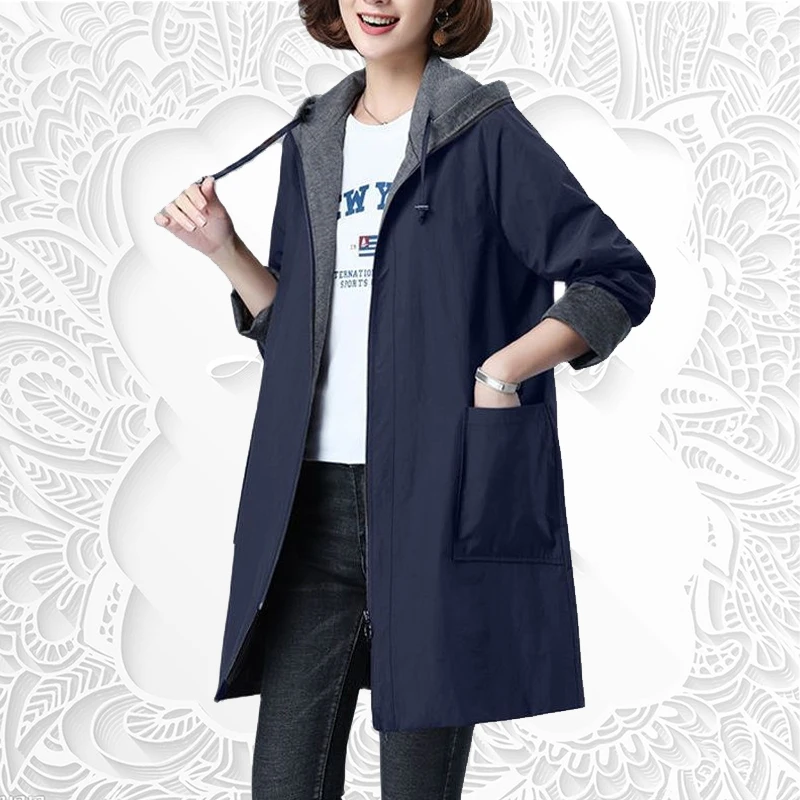 

S-7XL Large Spring Autumn Women's Coat Windbreaker New Mid length High Quality Coat