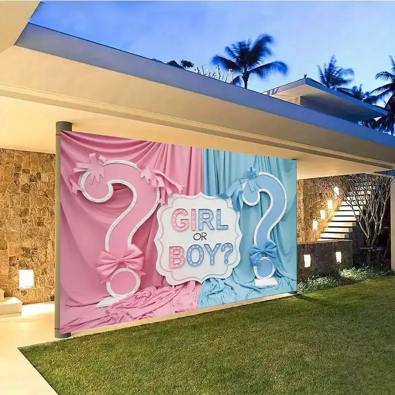 VIKAMA Gender Reveal Hintergrund, Junge oder Mädchen Baby Reveal Banner, Babyparty Party Dekoration, Fotografie Hintergrund