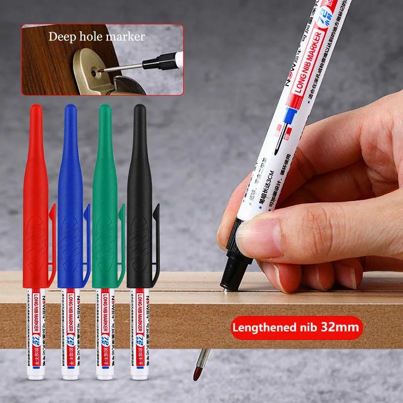 

Length 32mm Deep Hole Paint Pen Waterproof Multi-purpose Marker for Bathroom Woodworking Decoration Black/red/blue/green Ink