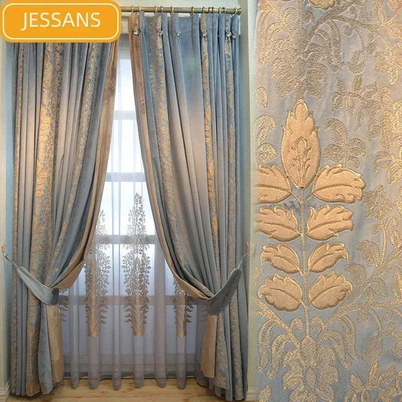 2025 luxury Splicing Chenille beautiful American Luxurious French Curtains for Living Room Bedroom Neo-Classical Velvet Curtains 1