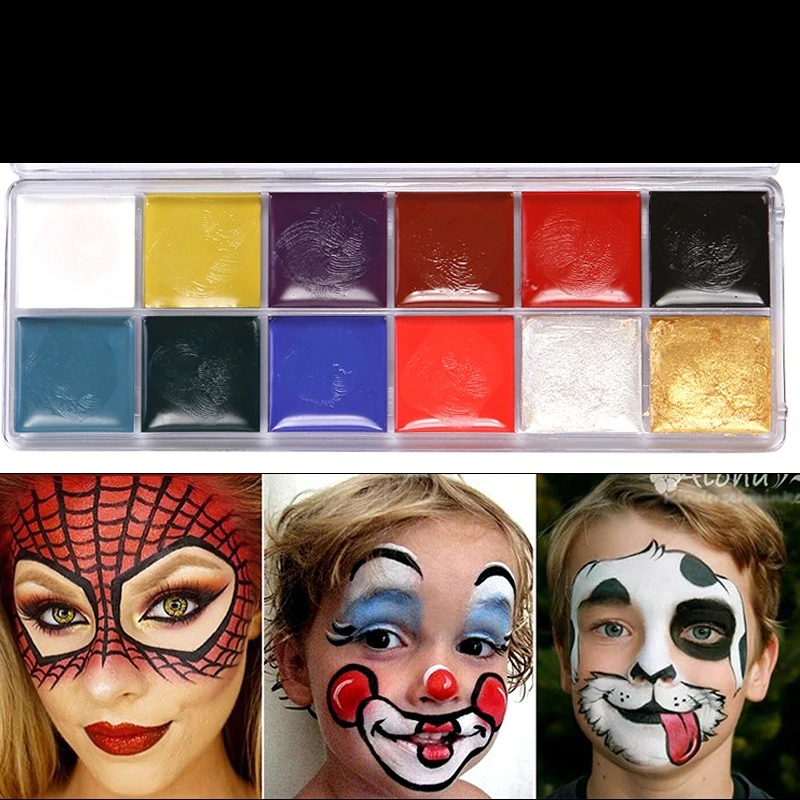 12 colors face&body paint child can use Performance makeup paint palette Halloween makeup festival