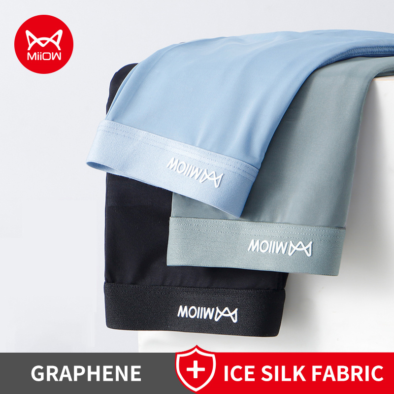 MiiOW 3Pcs Ice Silk Summer Men Panties Lightweight Breathable Men's Underwear Boxers Antibacterial Underpants Man Boxer Trunks