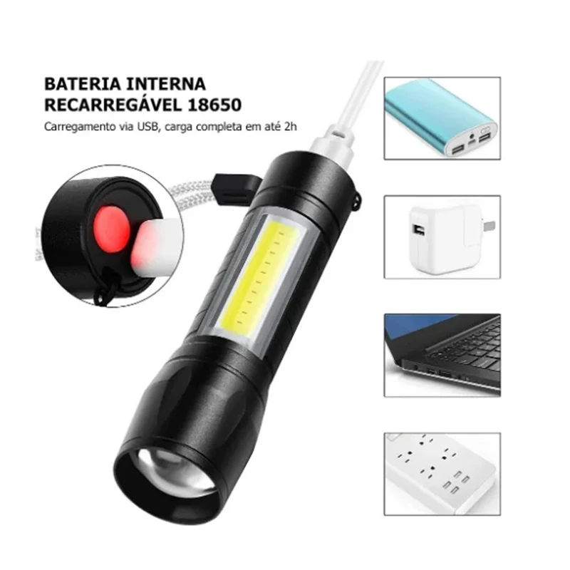 Mini Rechargeable LED Flashlight COB+XPE Portable Torch Camping Lantern Zoomable Focus Light Tactical Flashlight with Pen Clip portable flashlight portable torch