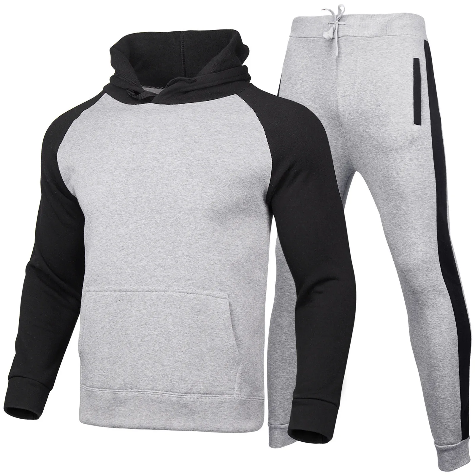 Mens Sports Sweatshirt Suit Patchwork Color Oversized Tracksuits Hooded Hoodie+Sweatpant Spring Jogger Harajuku Streetwear Suits